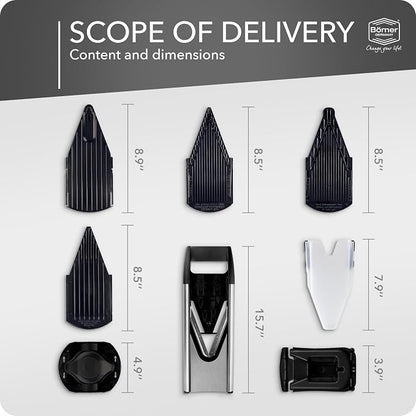 Börner Mandline Slicer V6 (Profi Set) • Stainless Steel Slicer with V-Blade • Adjustable Vegetable Slicer for Vegetables & Fruits • Slices, Strips & Dices in Various Thicknesses • Grater