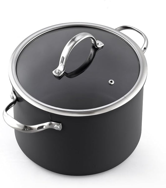 Cooks Standard Classic 8-Quart Stock Pot Dutch Oven Casserole with Glass Lid, Hard Anodized Nonstick Stockpot, Not Induction, Black