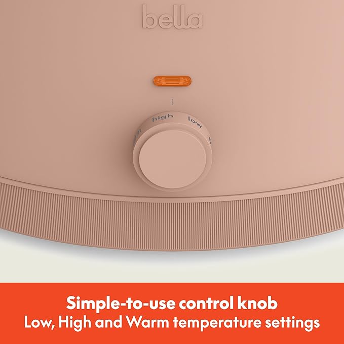 bella 6.0 Qt Manual Slow Cooker, Ceramic Nonstick Coating, 3 Temperature Settings, Dishwasher Safe Stoneware Pot and Tempered Glass Lid, Cool Touch Handles & Tangle Free Cord Wrap, Blossom