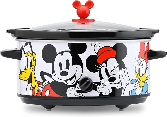 Disney Mickey & Friends 5-Quart Slow Cooker - Food & Dip Warmer for Parties - Electric Slow Cooker with Tempered Glass Lid & Mickey Icon Handle - Kitchen Essential for Soups & Home-Cooked Meals
