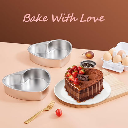 E-far 9.5 Inch Heart Cake Pan, 2Pcs Stainless Steel Heart Shaped Cake Mold, Large Cake Tin Baking Pan for Valentine’s Day Anniversaries Wedding, Non-Toxic & Dishwasher Safe