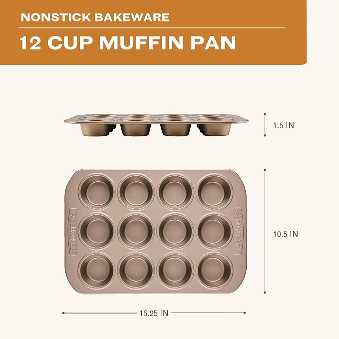 Farberware Bakeware Warp Resistant, Dishwasher Safe, 12-Cup Muffin Pan - Mocha