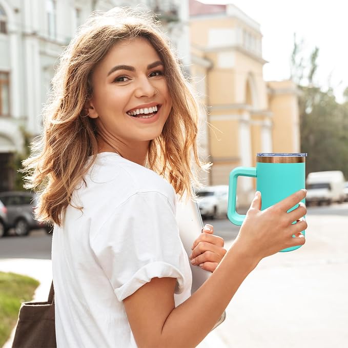 20 oz Insulated Coffee Mug with Lid, Stainless Steel Coffee Tumbler Bulk, Double Wall Vacuum Travel Mug with Handle, Leakproof Powder Coated Coffee Cups for Hot and Cold Drinks (Mint Green,1 pack)