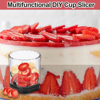 Hendiy Strawberry Slicer with Stainless Steel Blades | Egg & Fruit Slicer Cup for Banana, Cucumber, Mushroom | ABS Detachable Kitchen Gadget - Precision Berry Cutter Tool (Black, 1-Pack)