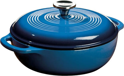 Lodge 3 Quart Enameled Cast Iron Dutch Oven with Lid – Dual Handles – Oven Safe up to 500° F or on Stovetop - Use to Marinate, Cook, Bake, Refrigerate and Serve – Caribbean Blue