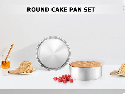 Leonyo 9½ Inch Cake Pan 2 Pack, Round Baking Pan Stainless Steel Layer Birthday Wedding Cake Oven Pans, Bakeware Set for baking, Even Heating, Non Toxic & Healthy, Heavy-Duty, Dishwasher Safe