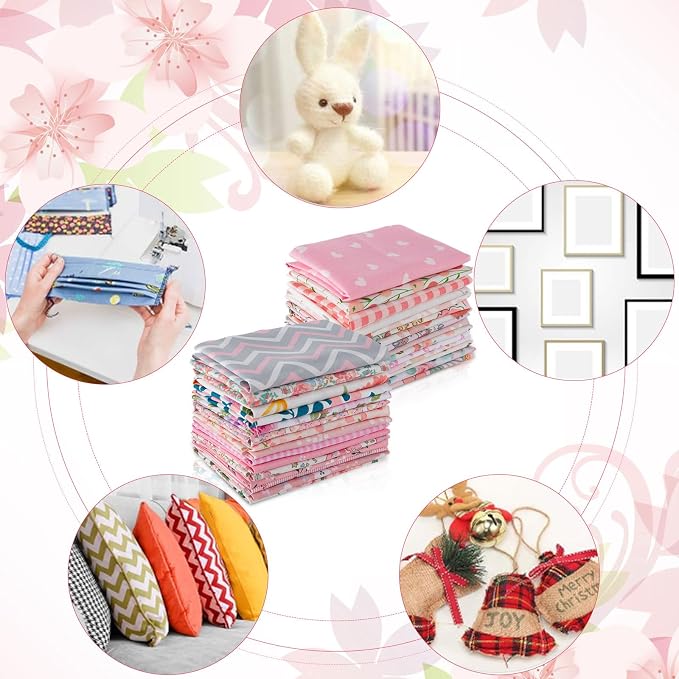 Tatuo 30 Pcs 10 x 10 Inches Pink Floral Cotton Fabric Bundle Squares Patchwork Floral Fabric Sewing Quilting Bundles Assorted Pattern Cloth for DIY Scrapbook Craft Making