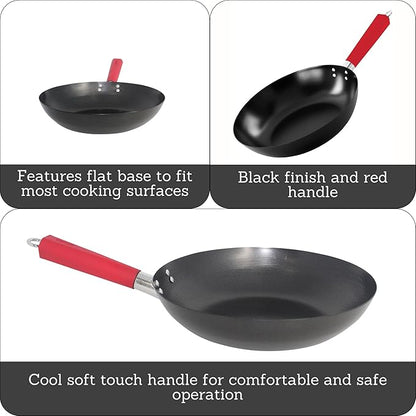 IMUSA USA Inch, Red PAN-10046 12" Nonstick Carbon Steel Wok, Handle