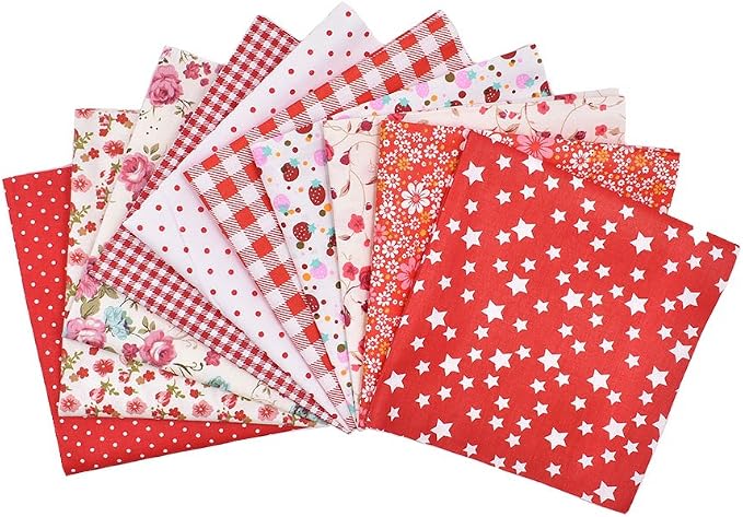 10pcs 12 x 12 inches (30cmx30cm) Print Red Series Fabric Bundle Squares Patchwork DIY Sewing Scrapbooking Quilting Pattern Artcraft