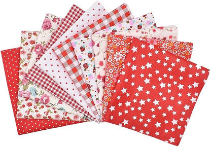 10pcs 12 x 12 inches (30cmx30cm) Print Red Series Fabric Bundle Squares Patchwork DIY Sewing Scrapbooking Quilting Pattern Artcraft