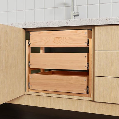 Mulush Pull Out Drawers For Cabinets, 14''W×21''D×19''H Soft Close Slide Out Wood Shelves Storage Organizer for Kitchen, 3-Tier, Finished, Heavy-Duty, Bottom Assembly
