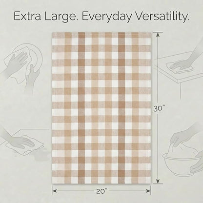 Urban Villa Kitchen Towels Set of 6 Buffalo Checks Taupe/Chocolate/Ivory 20X30 Inches Kitchen Towels 100% Cotton Highly Absorbent Premium Quality Ultra Soft Bar Tea Towels with Mitered Corners