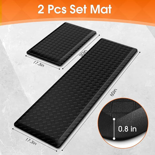 TranquilRelax 4/5 Inch Thick Anti-Fatigue Kitchen Mats 2Pcs, Cushioned Non-Slip Waterproof Sink & Stove Floor Mats, Comfortable Standing Rug Set for Kitchen, Laundry & Entryway Black