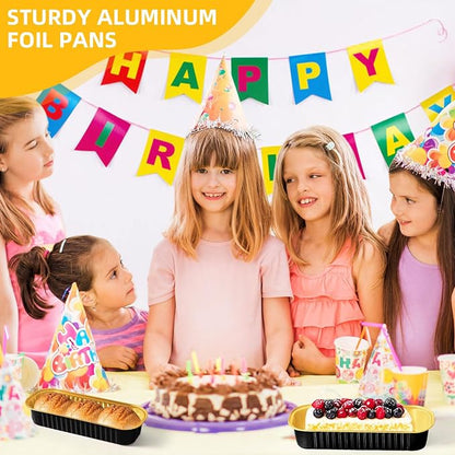 Mini Loaf Pans with Lids and Spoons Sealing Sticker,6.8oz Cake Pans for Baking Disposable Aluminum Foil Pink/Red cake pan (30, Black Gold)
