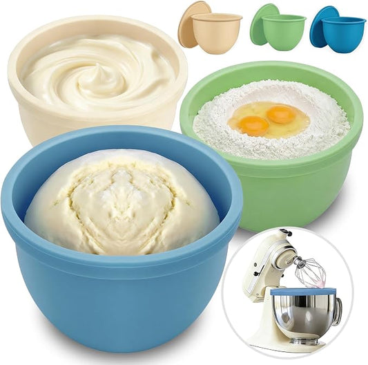 GuanQiao Silicone Bowl Liners for 5 Qt KitchenAid Mixers, 3 Liners with Lids, Blue/Beige/Green