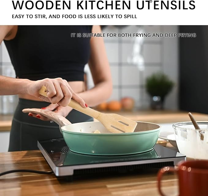 Wooden Spoons for Cooking, 5PCS Wooden Utensil Set Includes Slotted Spoon, Wooden Spoon & Wooden Spatula, Bamboo Cooking Utensils for Non-Stick Pans, Natural Bamboo Utensils