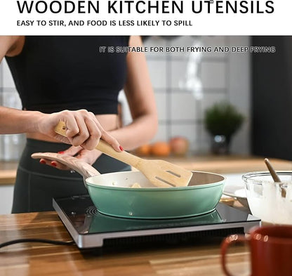 Wooden Spoons for Cooking, 5PCS Wooden Utensil Set Includes Slotted Spoon, Wooden Spoon & Wooden Spatula, Bamboo Cooking Utensils for Non-Stick Pans, Natural Bamboo Utensils