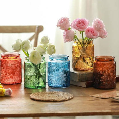ANSQU Vintage Glass Kitchen Storage Counter Jar, Candy Jars with Lids, Coffee Container for Ground Coffee, Mason Jar Hold Coffee Beans, Tea, Sugar, Bath Salts & More, 23.7 FL OZ (Amber, 1Pack)