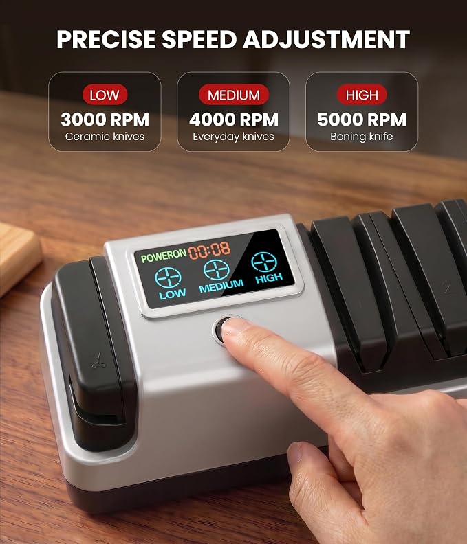 Electric Knife Sharpener for Kitchen - Professional 3-Stage Sharpening for Straight-Edge & Serrated Knives and Scissors, with 100% Diamond Abrasive (Silver)