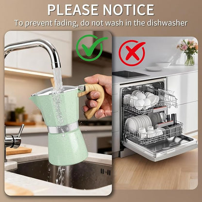 Mongdio Stovetop Espresso Maker Moka Pot, Cuban Coffee Maker Stove top coffee maker Moka Italian Espresso Greca Coffee Maker Brewer Percolator, 12 Espresso Cups, 20 oz - Green