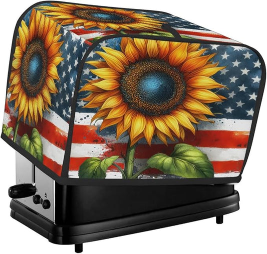 Toaster Cover 4 Slice Wide Slot Sunflower USA FlagBread Toaster Oven Dustproof Cover Small Appliance Kitchen Covers Dust and Fingerprint Protection for Women Gift 4 Slice