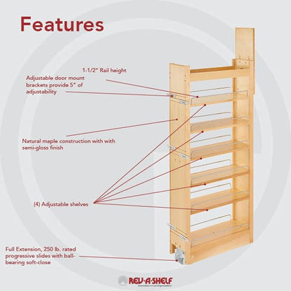 Rev-A-Shelf PULLOUT, Pant Try, Wood, 51" H X 8" W