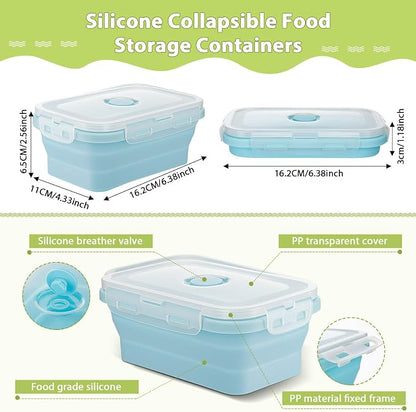 Mifoci Set of 8 Silicone Collapsible Bowls for Camping with Vent Lid Silicone Storage Containers for Food Meal Preparation Square Bowl Microwave Freezer Dishwasher Safe(Morandi Color,17 Oz/ 500 ml)