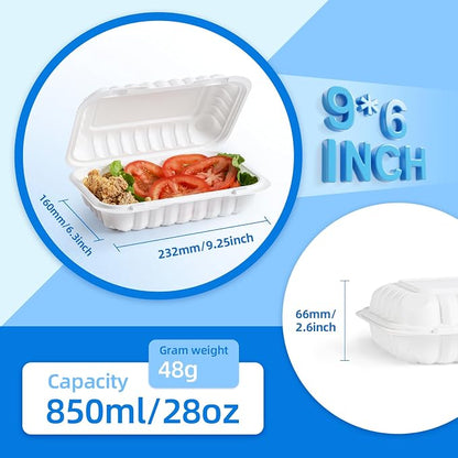 YANGRUI 150-Pack 28oz 9x6 Rectangular Hinged Container - Mineral-Filled PP | Clean Packed Ready to Use | Heavy Duty Meal Prep & Takeout Boxes | Microwave Safe for Sandwiches, Leftovers & Catering