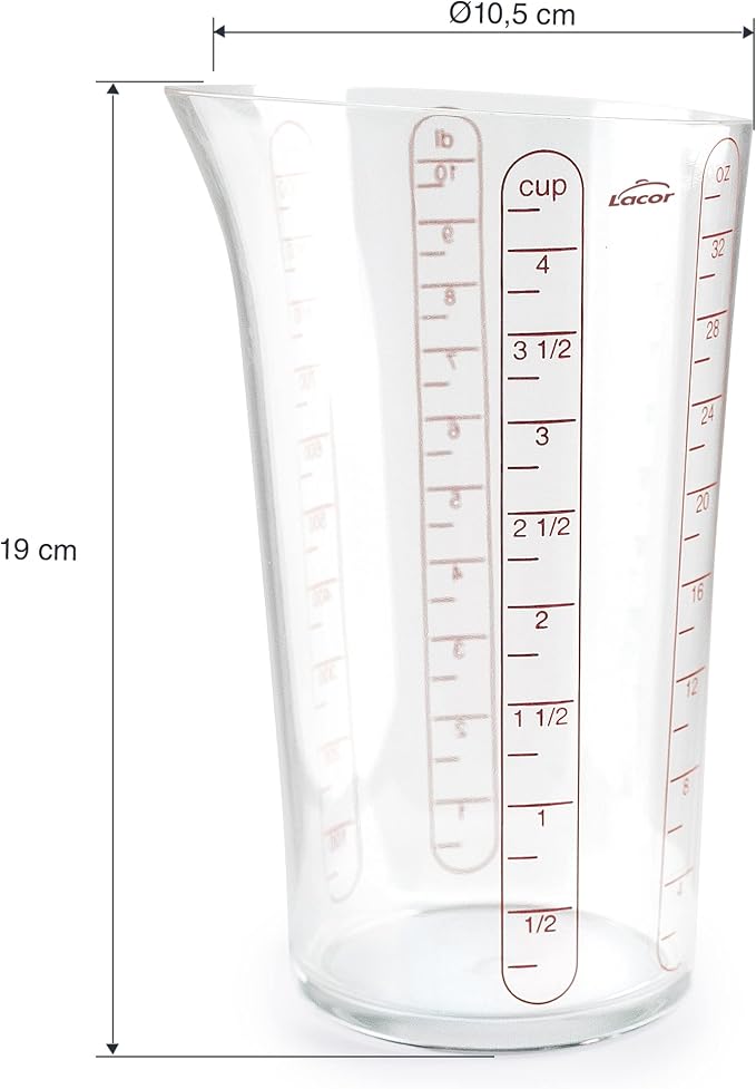 Lacor - 67071 - Basic Measuring Cup, Container with Measurements, Liquid Meter, Highest Quality Plastic, BPA Free, 10.5 cm, 1 L