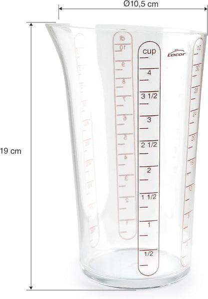 Lacor - 67071 - Basic Measuring Cup, Container with Measurements, Liquid Meter, Highest Quality Plastic, BPA Free, 10.5 cm, 1 L