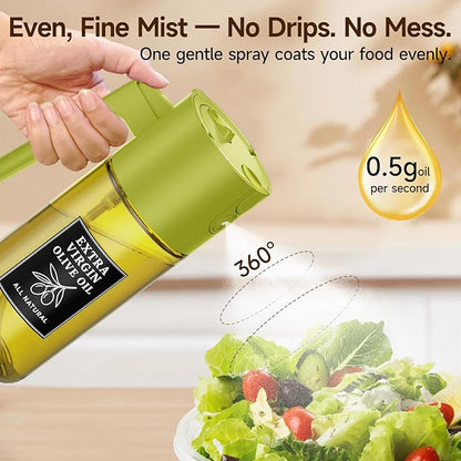 500ml Green Olive Oil Sprayer, Dark-Tinted Glass Spray Bottle for Salad, Air Fryer Vegetables, Controlled Oil Use, Refillable 2-in-1 Dispenser