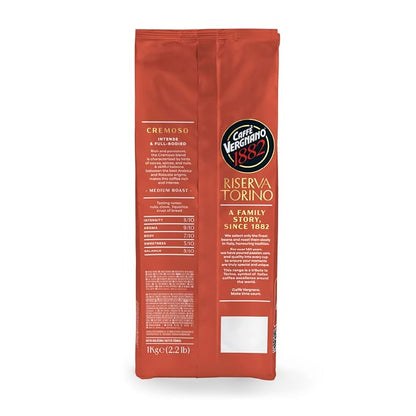 Caffe Vergnano Riserva Torino Cremoso Arabica Robusta Coffee Beans, 2.2 lb Bag - Medium Roast Whole Bean Espresso Blend for Espresso Machine, Moka Pot, Drip Coffee Maker & French Press