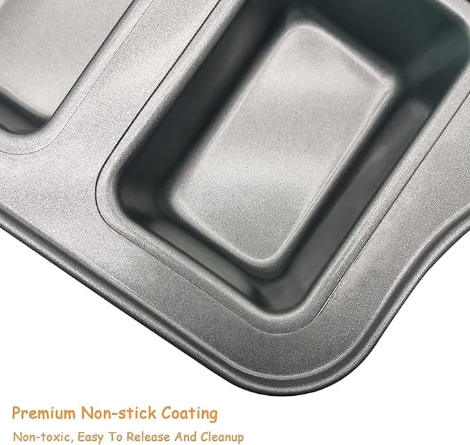 Mini Loaf Pans Nonstick, Bread Muffin Pan with Silicone Handle for Oven, 8 Cavity, Carbon Steel, Dishwasher Safe & Easy Cleanup Small Loaf Tray, for Baking, Gray, 2 Packs