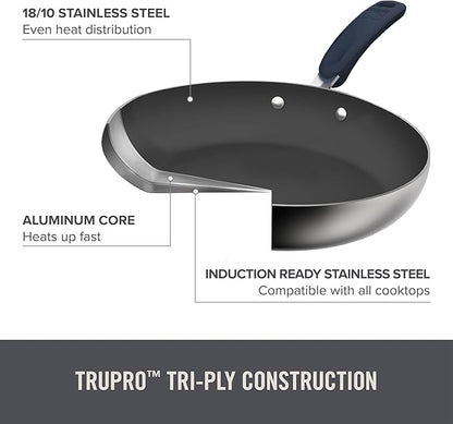 Zakarian x Dash TruPro® Nonstick Stainless Steel Stacking Sauce Pan Set - Compact Cookware Set for Everyday Cooking - Non-Stick, Space-Saving, and Oven-Safe - Blue, 6-Piece Set
