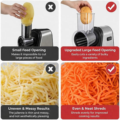 AUDRILO Electric Salad Maker & Cheese Grater, 5-in-1 Electric Vegetable Slicer with Interchangeable Stainless Steel Blades, Electric Food Processor for Cheese, Fruits & Vegetables, Electric Grater