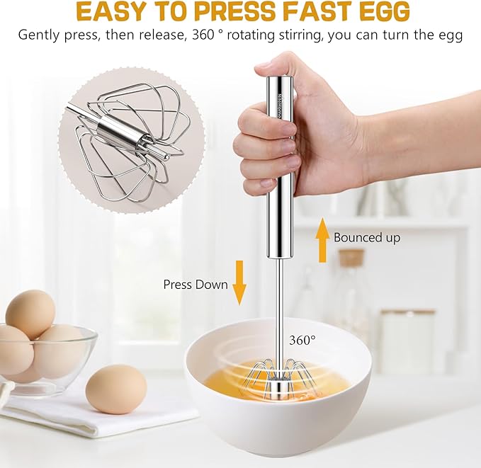 NileHome Stainless Steel Whisk 10" Semi-Automatic Rotary Kitchen Whisk Kitchen Wisk Wire Whisks for Cooking, Whisking, Blending, Beating, Stirring