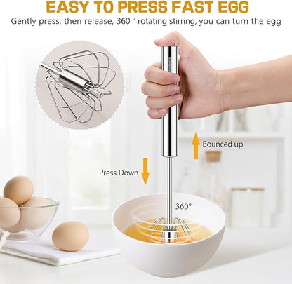 NileHome Stainless Steel Whisk 10" Semi-Automatic Rotary Kitchen Whisk Kitchen Wisk Wire Whisks for Cooking, Whisking, Blending, Beating, Stirring