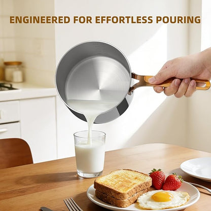 Ciwete 3 Quart Sauce Pan with Lid, Upgraded Tri-Ply Stainless Steel Saucepan with Mirror Polishing and 2 Scales, Induction Ready Cooking Pot with Stay-Cool Brass Handle, Dishwasher & Oven Safe