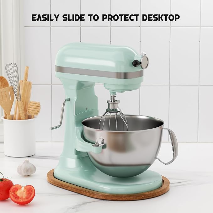 ENVTEK Mixer Slider Mat, Pine Wood Sliding Tray for KitchenAid 5 & 8 Qt Stand Mixers, Anti-Slip Moving Mat & Countertop Protector, Kitchen Accessories and Attachments for Artisan Series (5-8 QT)
