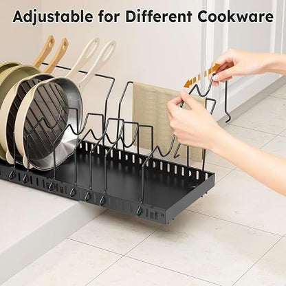 DTUQYX 2 Pack Pots and Pans Organizer - Expandable Pull Out Pot and Pan Organizer with 20 Adjustable Dividers for Kitchen,Smooth Sliding Inside Cabinet for Pot Lid,Cookware,Tableware
