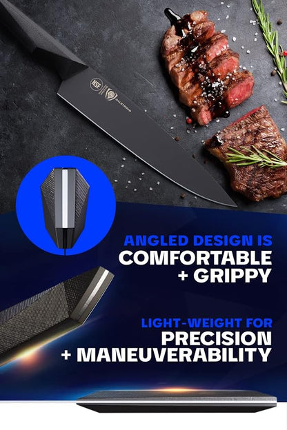 Dalstrong Chef Knife - 9.5 inch - Shadow Black Series - Black Titanium Nitride Coated - Razor Sharp Kitchen Knife - High Carbon 7CR17MOV-X Vacuum Treated Steel - Sheath - NSF Certified