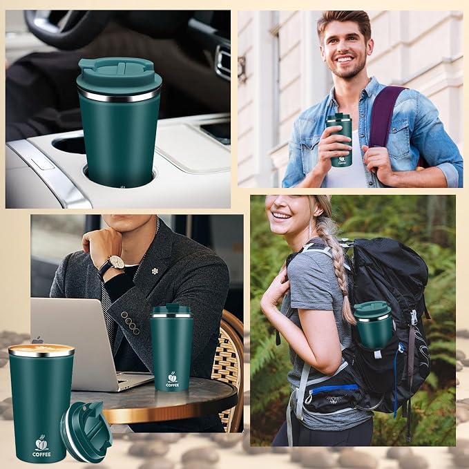 Insulated Travel Coffee Mug Reusable Coffee Tumbler Cup with Flip Lid Leak Proof Spill Proof for Office School Party Camping Hot and Cold Drink,Stainless Steel 17oz (Kingfisher Blue)