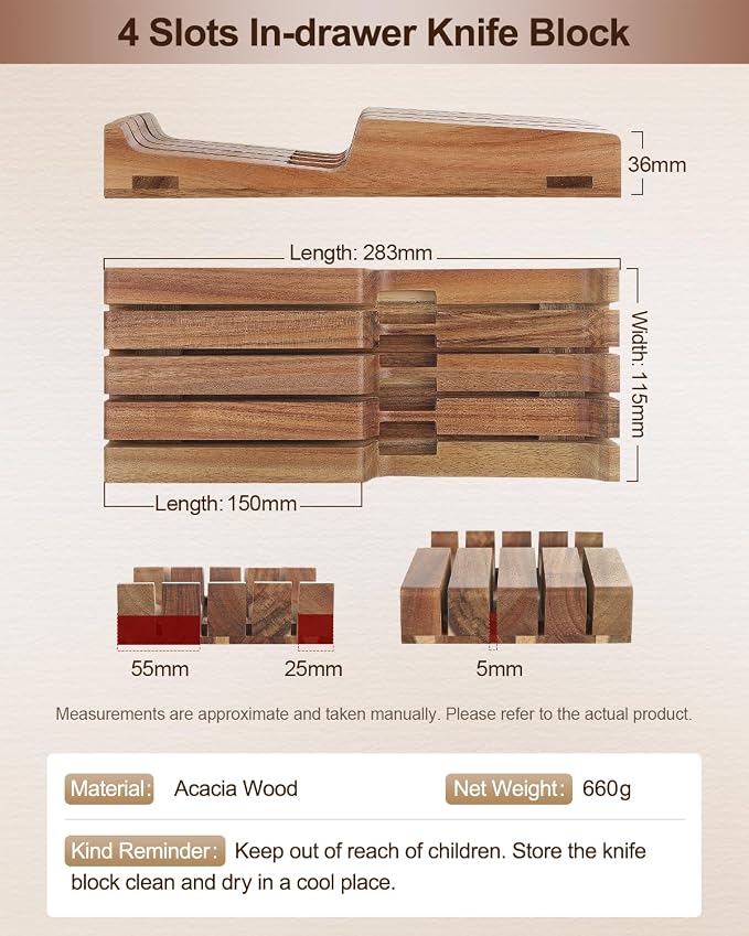 XINZUO 5Pcs Steak Knives Set, Non Serrated Dinner Knives with Drawer Knife Holder,67-layer Damascus Steel Kitchen Knife with Rose Wood Handle, Acacia Wood Knife Block