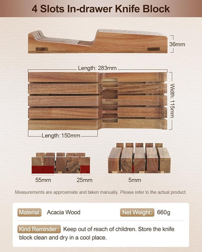 XINZUO 5Pcs Steak Knives Set, Non Serrated Dinner Knives with Drawer Knife Holder,67-layer Damascus Steel Kitchen Knife with Rose Wood Handle, Acacia Wood Knife Block