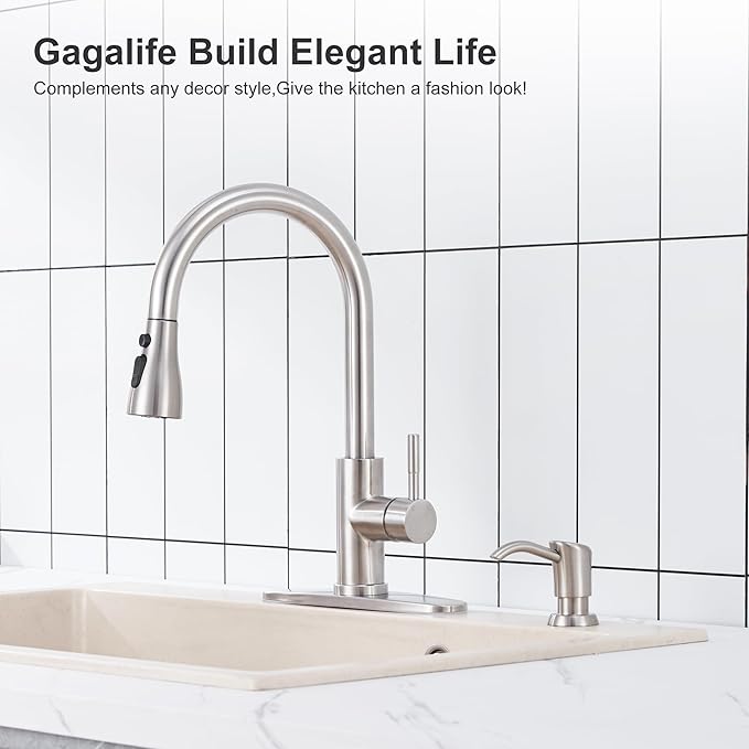 GAGALIFE Built in Counter Soap Dispenser (Brushed Nickel) for Kitchen Sink and Soap Dispenser Extension Tube, Anti-Leakage Upgrade with 40" Soap Tube No More Top Refill