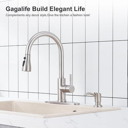 GAGALIFE Built in Counter Soap Dispenser (Brushed Nickel) for Kitchen Sink and Soap Dispenser Extension Tube, Anti-Leakage Upgrade with 40" Soap Tube No More Top Refill