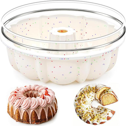 Vinino 9.6" Silicone Fluted Tube Cake Pans with Metal Reinforced Frame, Pound Cake Pan Mold, BPA Free Silicone Cake Pans for Cake, Bread, Jello, Gelatin, Flan