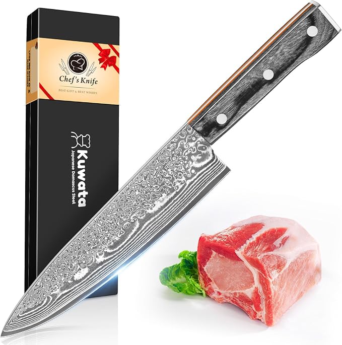 Damascus Chef Knife 8 Inch, Professional Japanese VG10 Damascus Steel Super Sharp Cooking Knife, G10 Ergonomic Color Wooden Handle with Luxury Gift Box