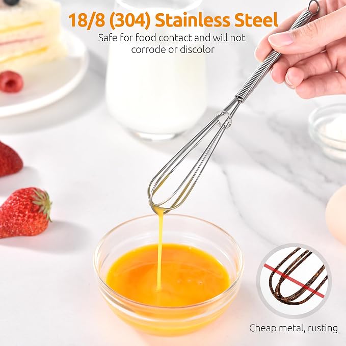 U-Taste 7" Mini Whisk for Cooking: 18/8 Stainless Steel Small Metal Kitchen Wisk, Tiny Hand Mixing Tool for Coffee, Egg, Sauce, 6-Wires Compact Head for Baking, Beating in Bowl, Mug, Jar (Set of 2)