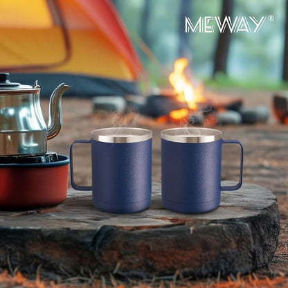 MEWAY 12oz Coffee Mug With Handle 2 Pack Bulk,Stainless Steel Insulated Travel Tumblers With Sliding Lid,Double Wall Vacuum Camping Cup for Hot & Cold Drinks Tea (Multicolor,Set of 2)